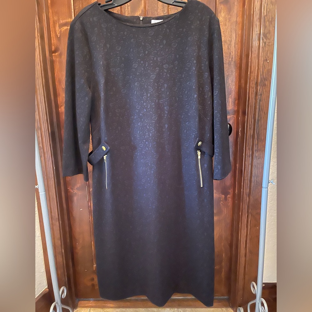 Chico's Ponte Black Jacquard Sheath Dress Like New